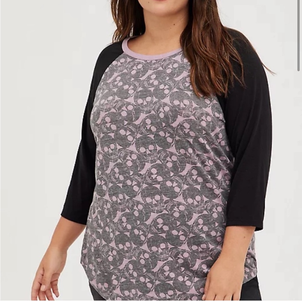 Torrid Pink and Gray Skull Classic Fit Triblend Jersey Raglan Baseball Tee